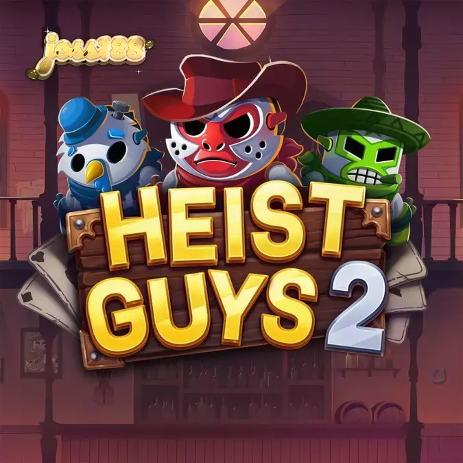 Tampilan visual mesin slot Heist Guys 2 dengan tema perampokan